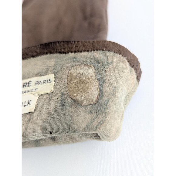 Vintage 1960s Roger Fare Brown Kid Leather Gloves Sz 8 Silk-Lined Driving Gloves - Picture 8 of 10